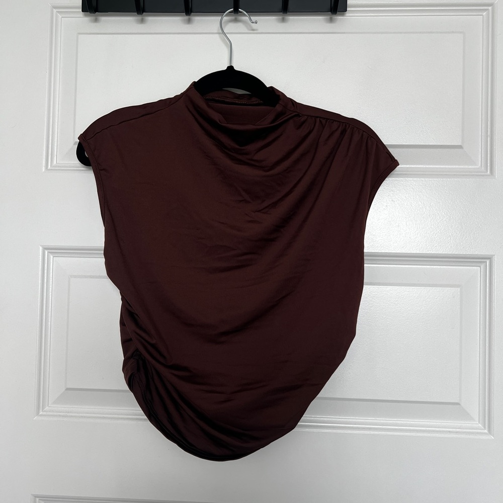 Women’s Draped Cap-Sleeve Top and Skirt set in Deep Brown